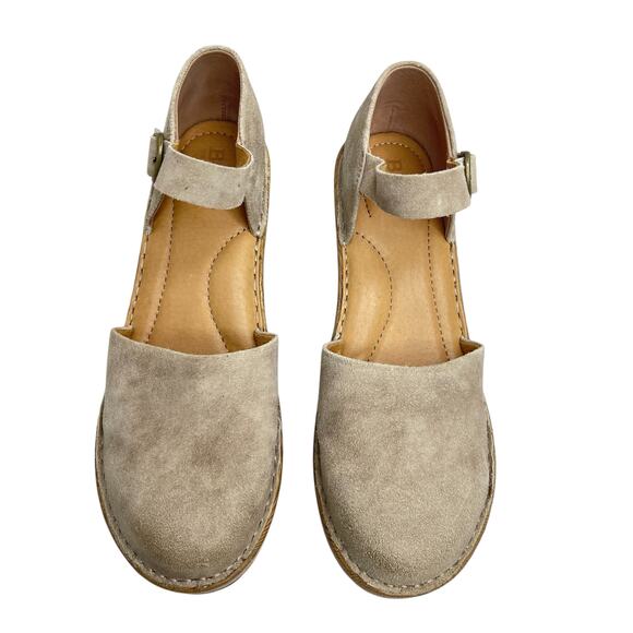 Born Nellie Suede Leather Wedge Mary Jane Platform Clog size 8 Taupe - Picture 1 of 13